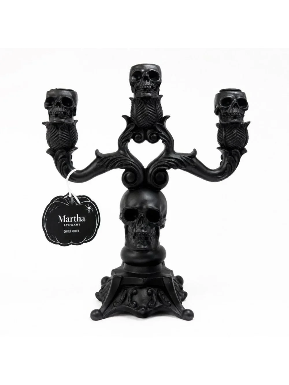 Halloween Skull Candelabra 3 Arm Black Gothic Candle Holder New Martha Stewart